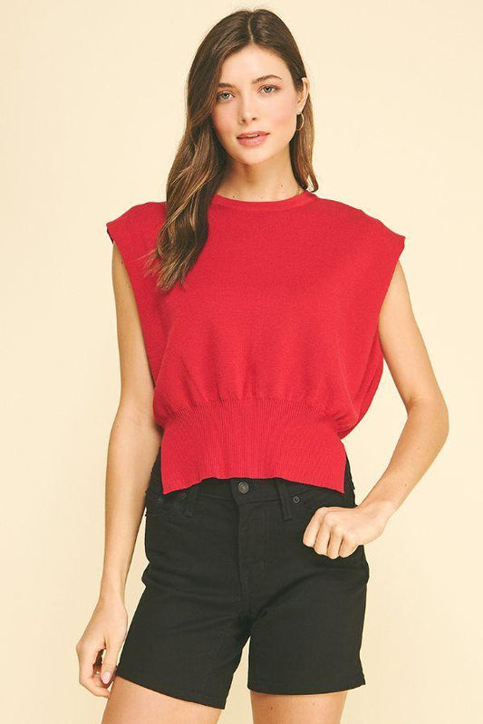 Cap Sleeve Sweater With Tie Detail At Back