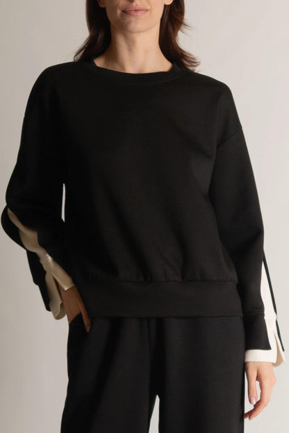 Color Layered Long Sleeve Round Neck Top