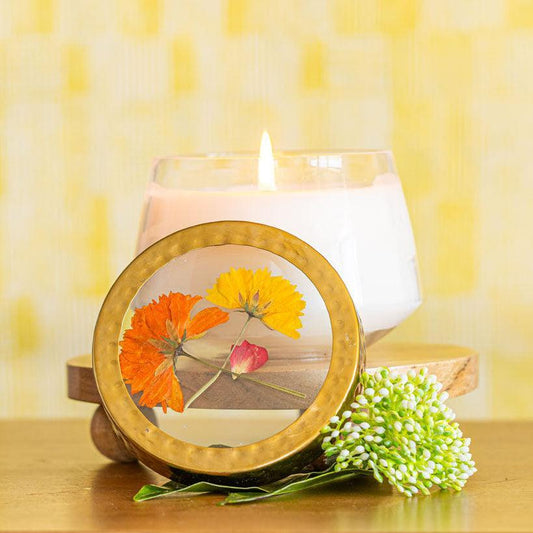 Sugared Citrus Accent Pressed Floral Candle
