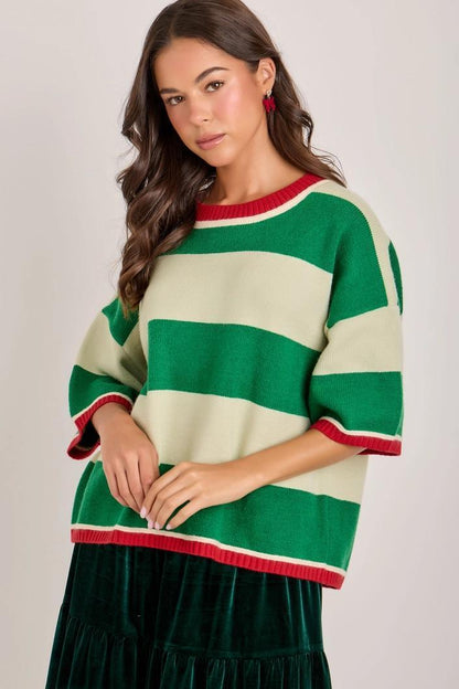 Wide Stripe Loose Fit Sweater Top