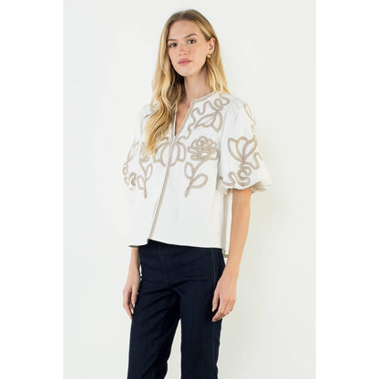 Corduroy Top With Embroidered Detail