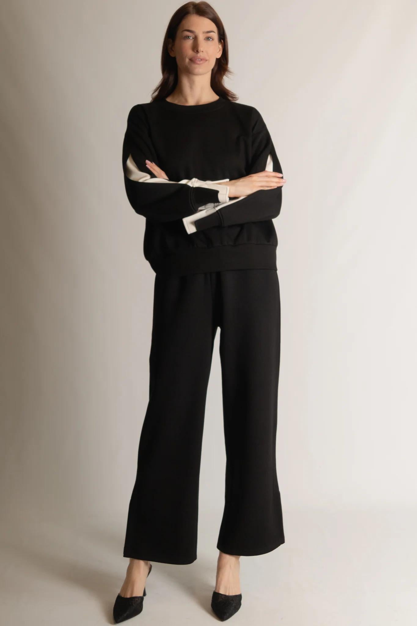 Color Layered Long Sleeve Round Neck Top