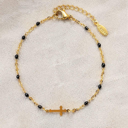 Colorful Enamel Bead and Cross Stainless Steel Bracelet