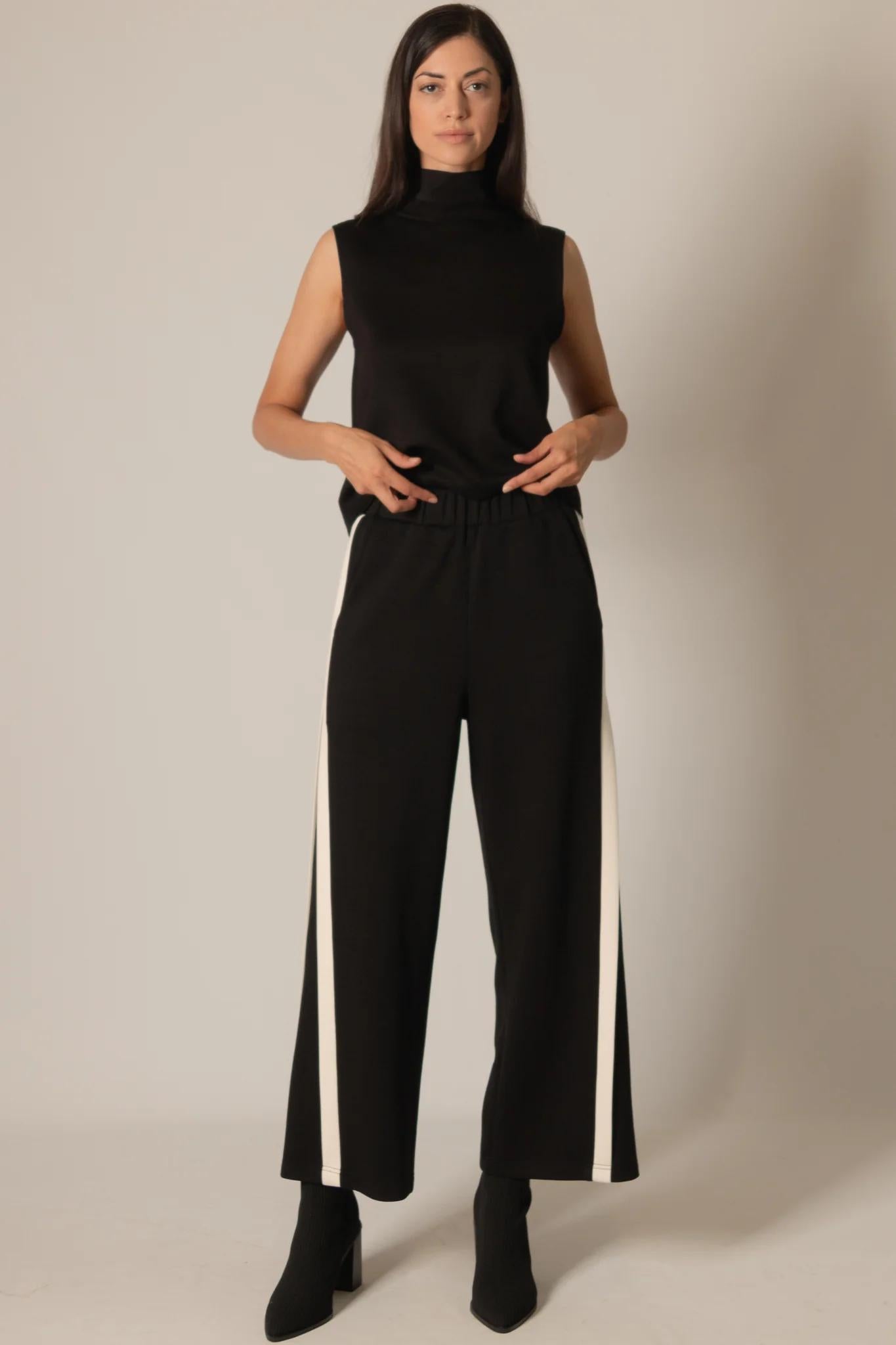 Side Contrast Double Stripe Wide Leg Pants