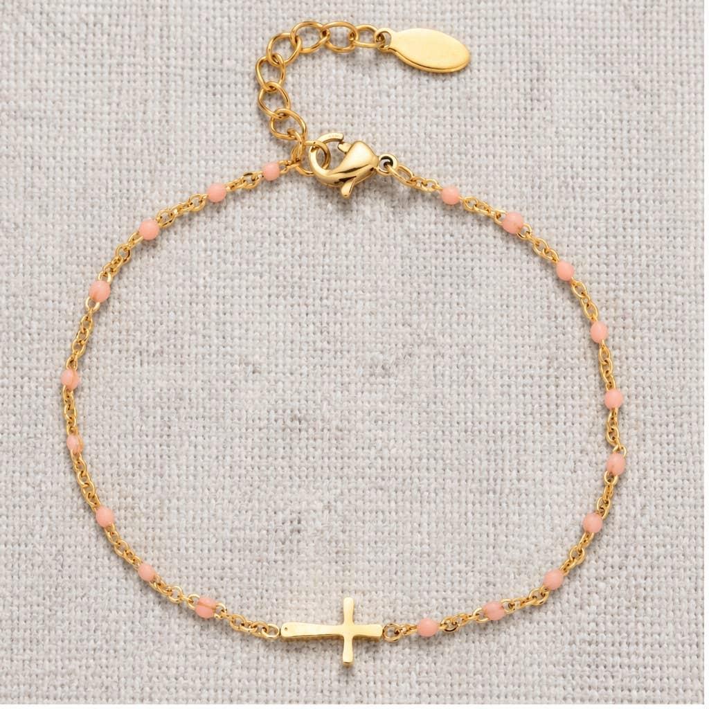 Colorful Enamel Bead and Cross Charm Bracelet