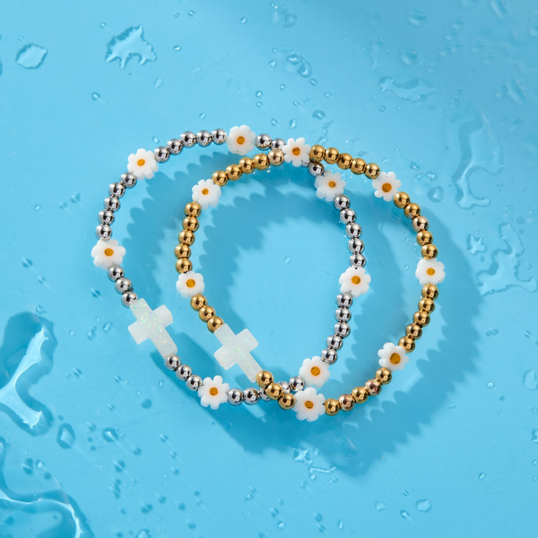 Holy Water Daisy Cross Bracelet