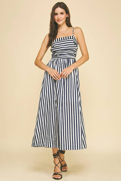 STRIPED MIDI DRESS