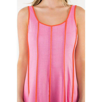 Vertical Trim Sleeveless Midi Dress