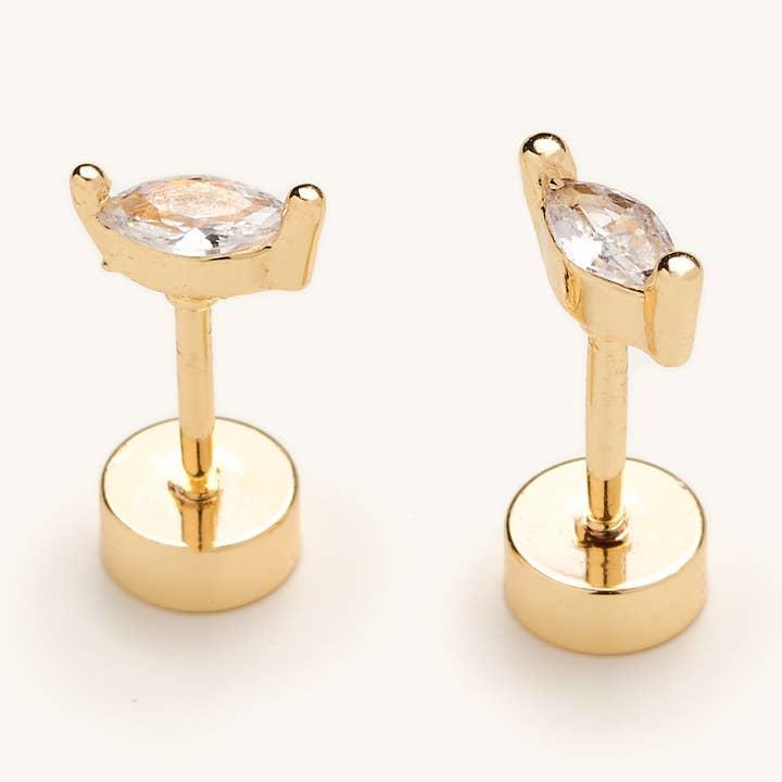 Flat Back Gold Marquise Crystal Studs