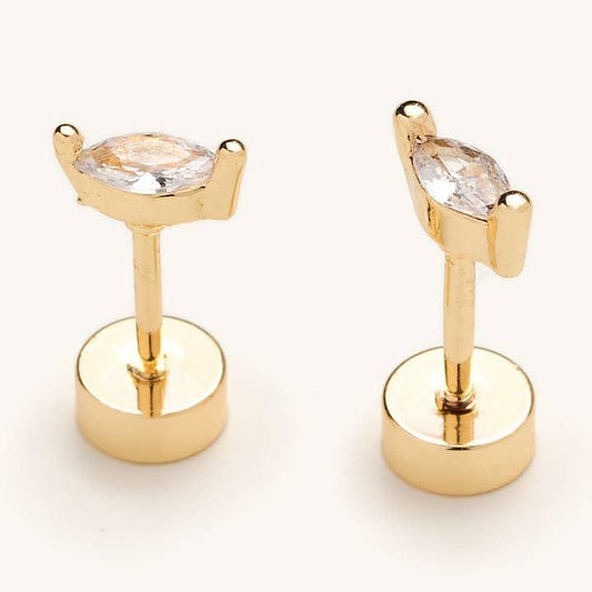 Flat Back Gold Marquise Crystal Studs