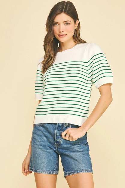 STRIPED SHORT SLEEVE SWEATER