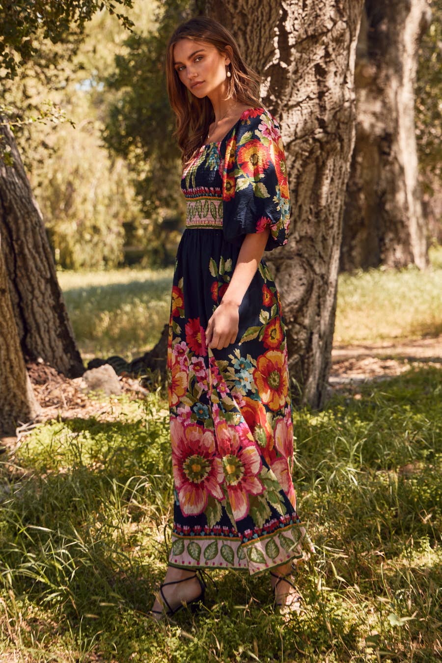 Plus Giant Floral Border Printed Maxi Dress
