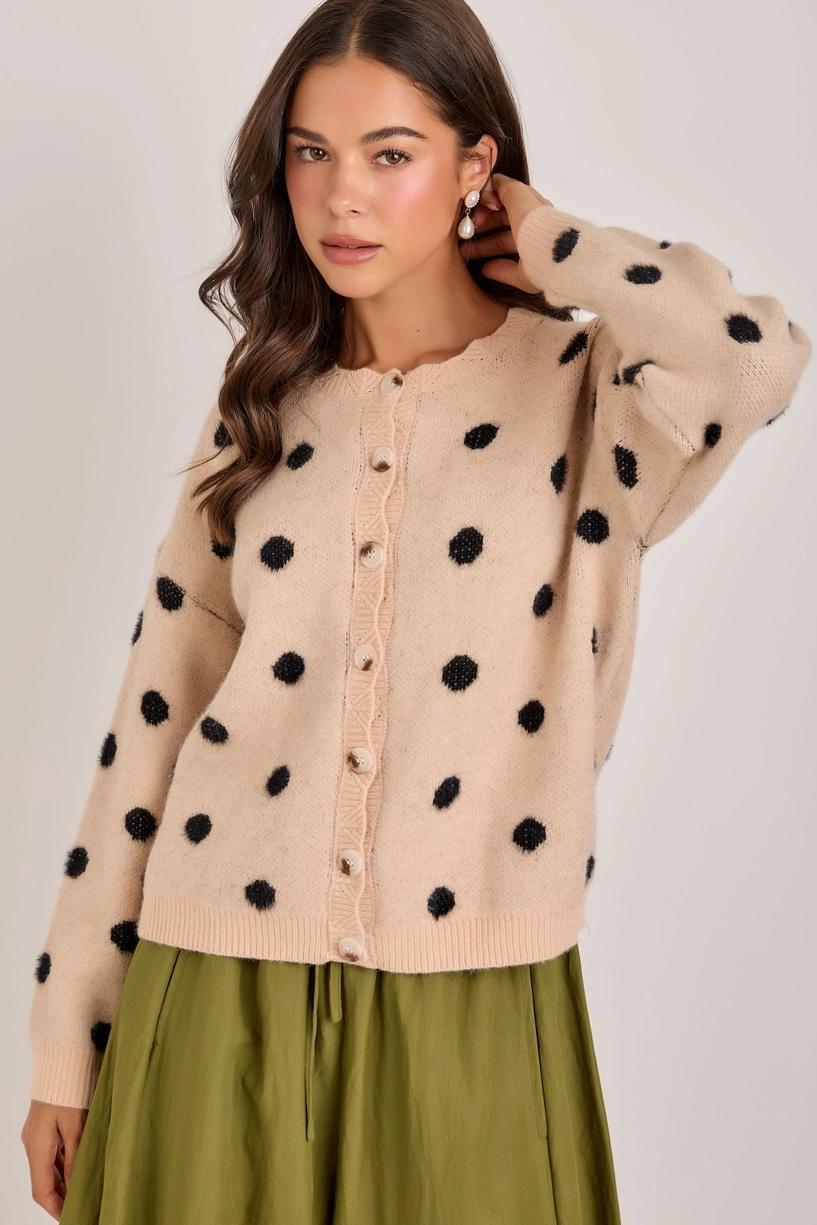 Soft Touch Polka Dot Button Down Sweater Cardigan