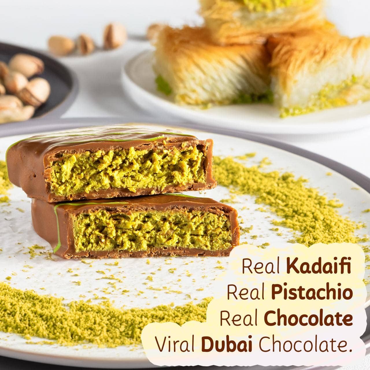 Famous Dubai Chocolate Bar, Premium Pistachio,  3.35 oz