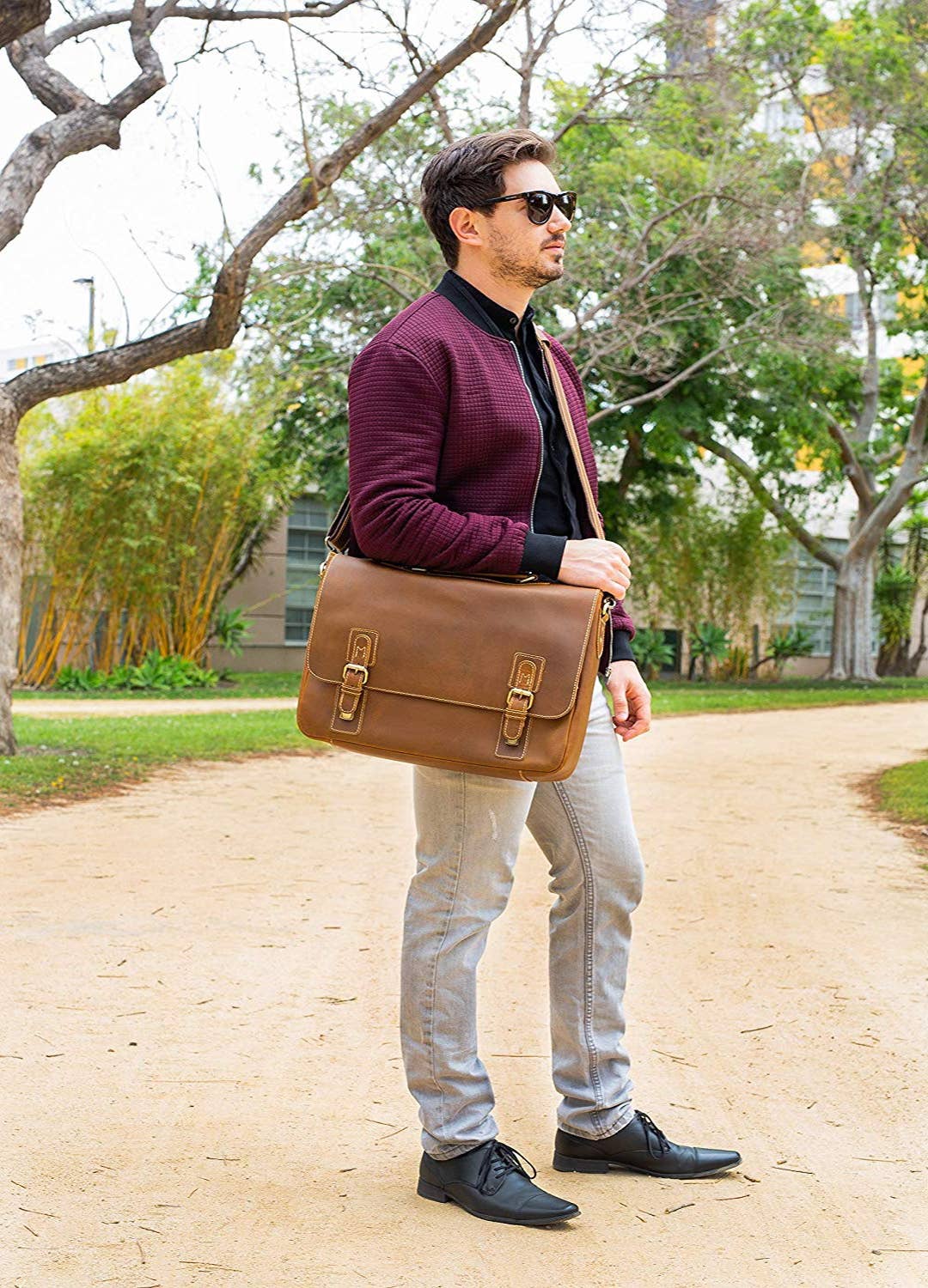 16" Messenger Bag For Men Genuine Leather RFID Laptop Bag