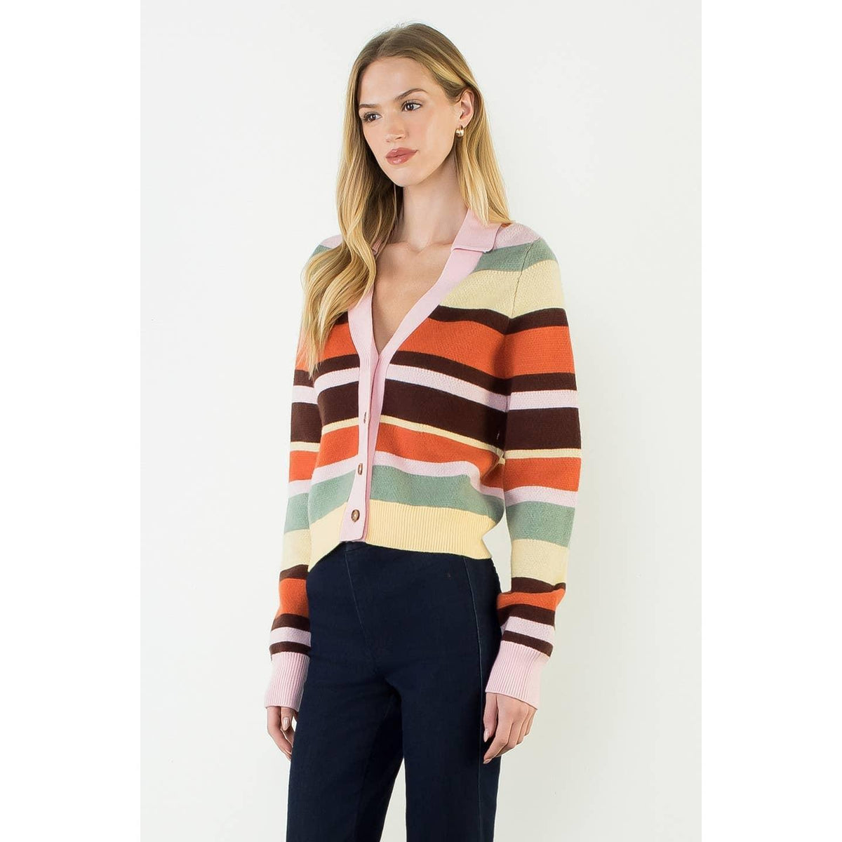 Multi Stripe Collared Colored Cardigan