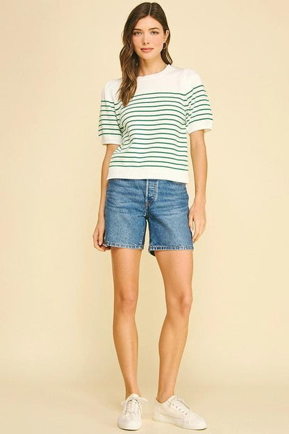 STRIPED SHORT SLEEVE SWEATER
