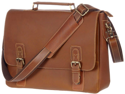 16" Messenger Bag For Men Genuine Leather RFID Laptop Bag