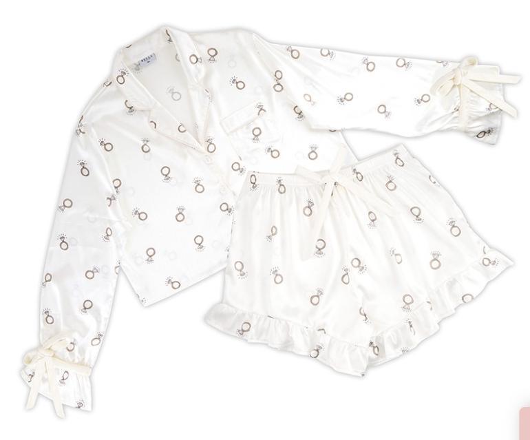 Longsleeve & Shorts Velvet Bow PJ Set