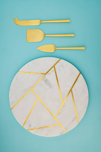 Infinia Marble Cheese Board with Gold Knives