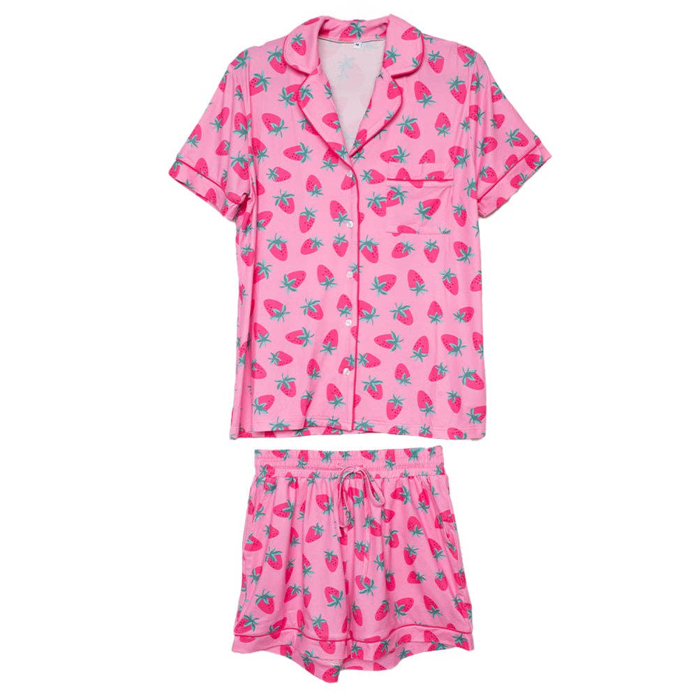Pink Strawberry Print Pajama Set