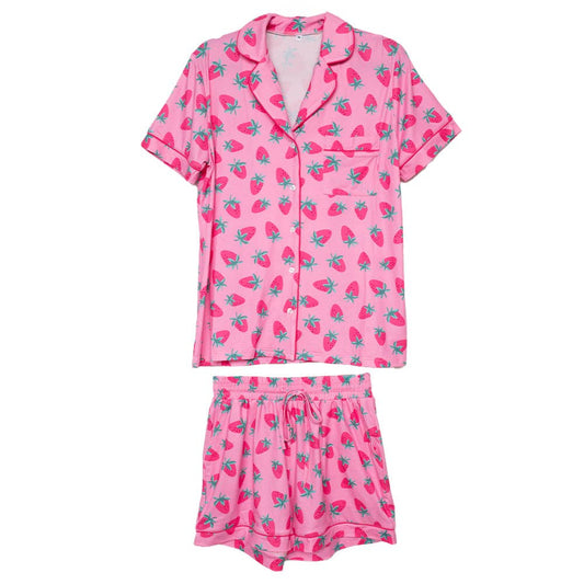 Pink Strawberry Print Pajama Set