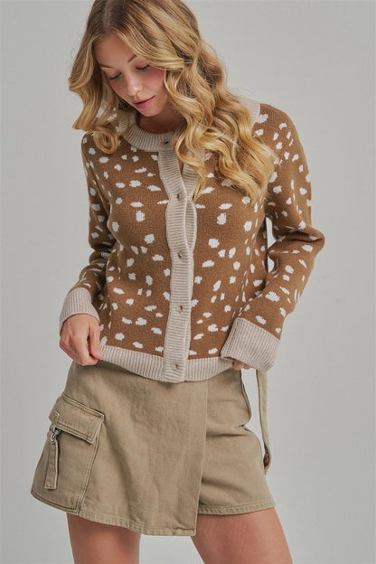 Deer Pattern Button Down Fall Sweater Cardigan