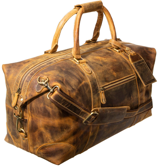 Genuine Leather Travel Duffel Bag Oversized Weekend Luggage