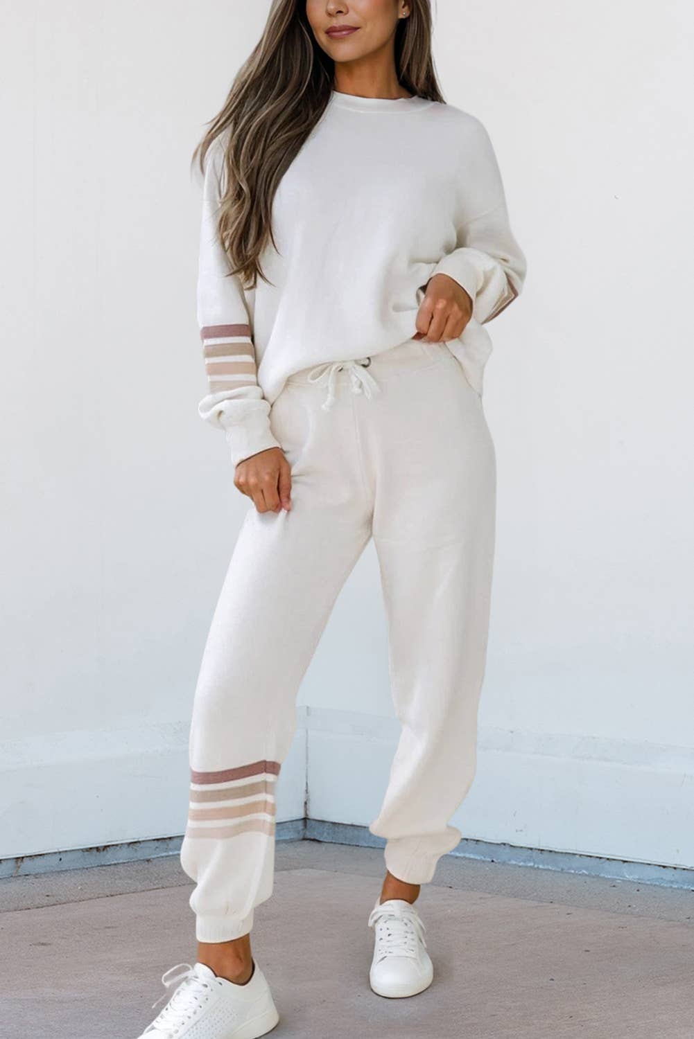 Stripe Drop Shoulder Top & Jogger Pants Outfit NEW | S-XL