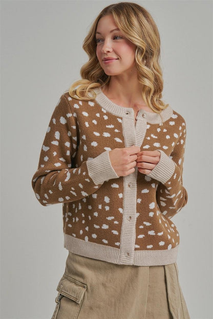 Deer Pattern Button Down Fall Sweater Cardigan