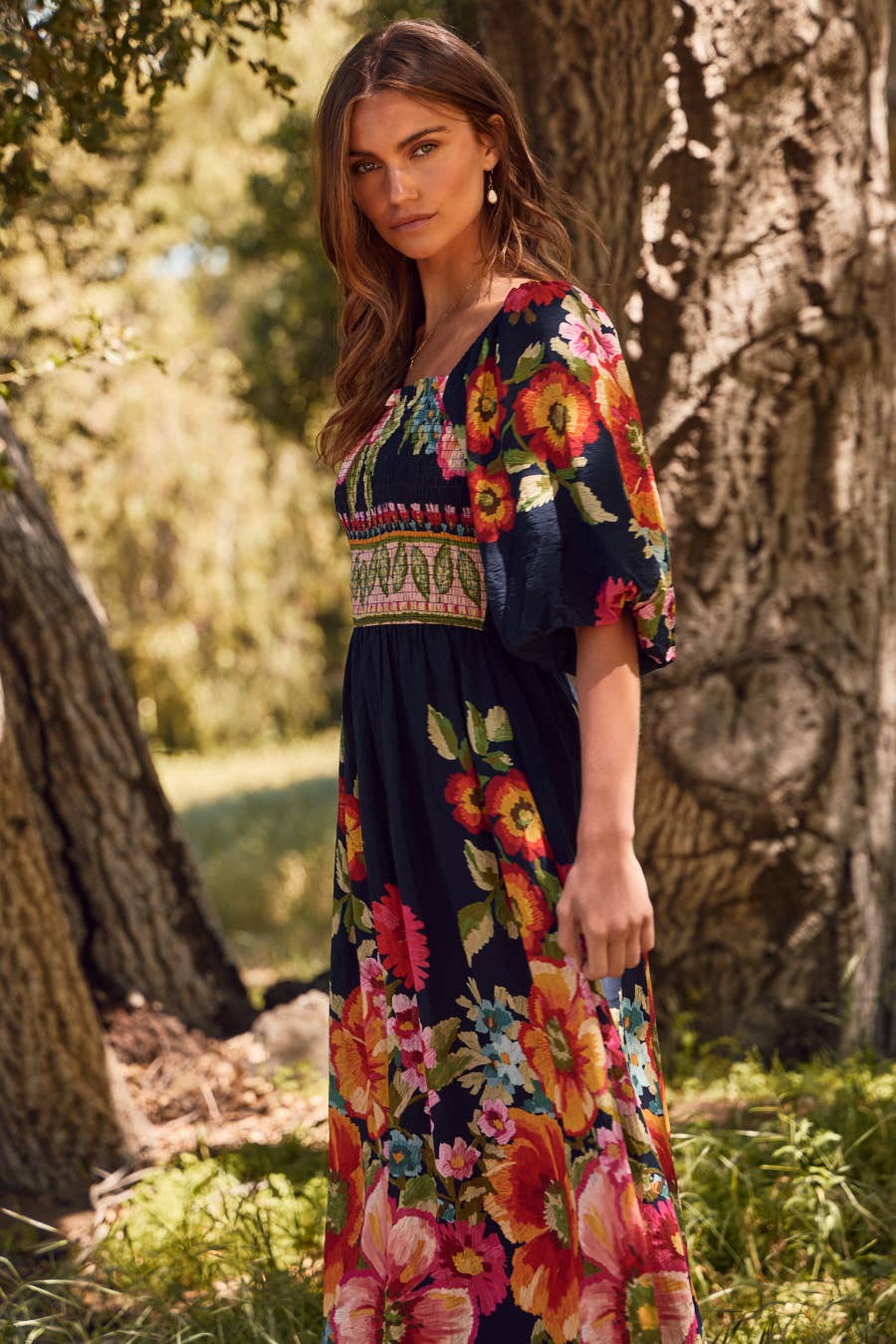 Plus Giant Floral Border Printed Maxi Dress