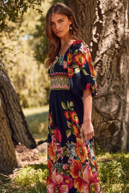 Plus Giant Floral Border Printed Maxi Dress