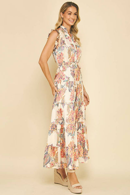 FLORAL PRINT TIERED MAXI DRESS