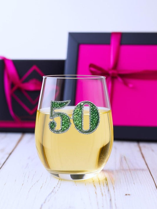 50th Birthday Jeweled Glass