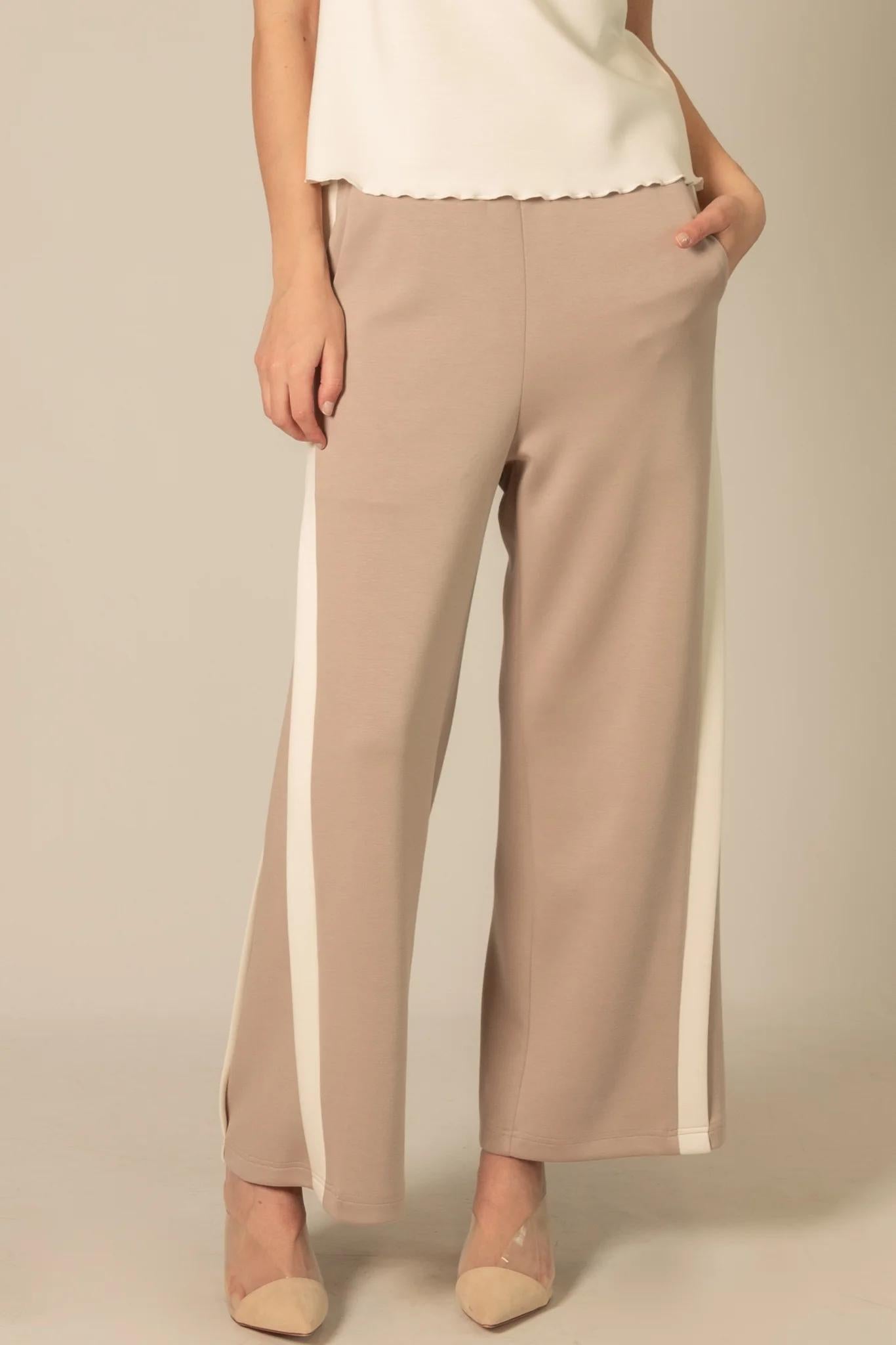 Side Contrast Double Stripe Wide Leg Pants