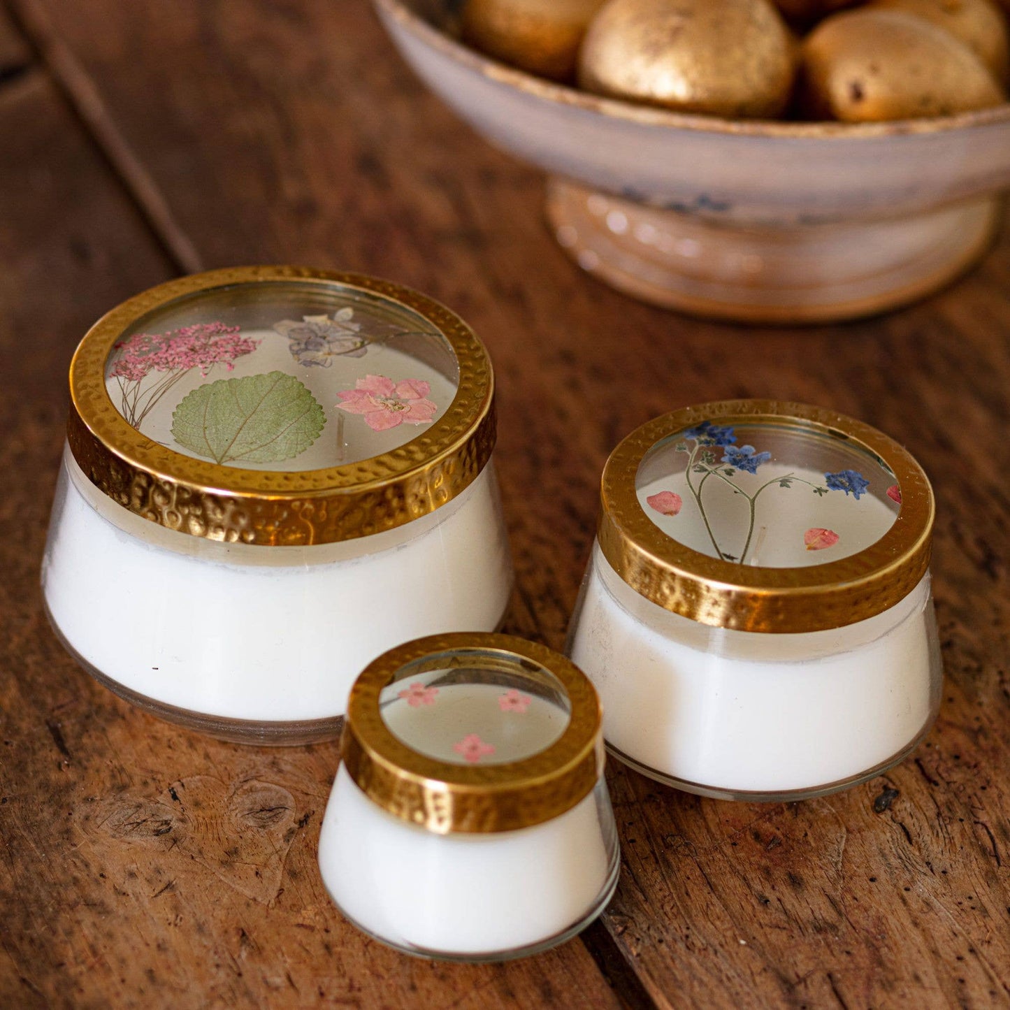 Apricot Rose Accent Pressed Flower Candle