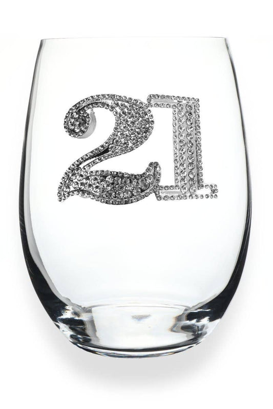 21st Birthday Jeweled Stemless Wine Glass