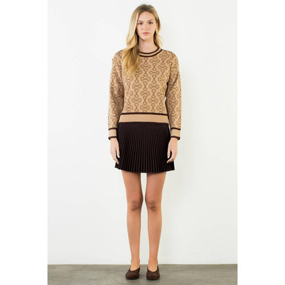 Bow Print Sweater With Button Shoulder Detail