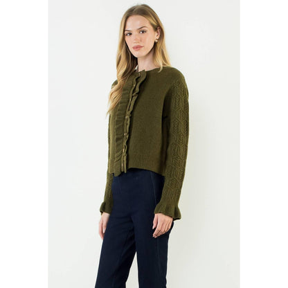 Ruffle Button Front Knit Cardigan