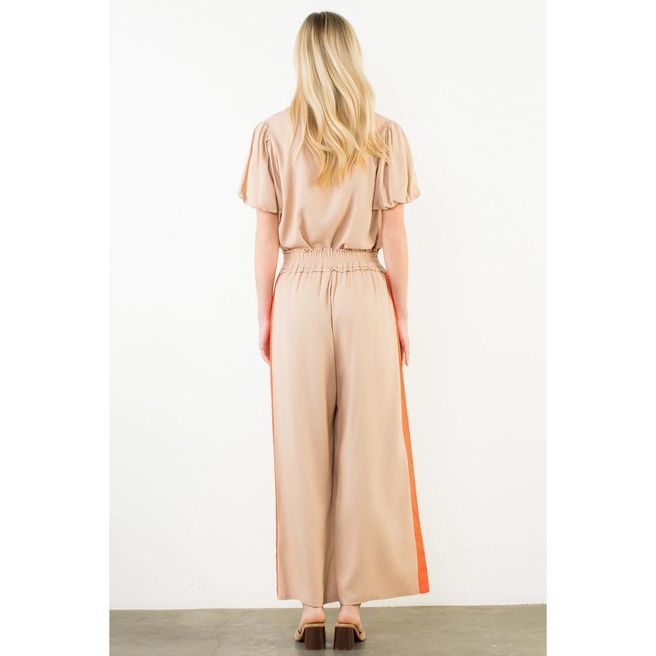 Puff Sleeve Stripe Detail V-Neck Top