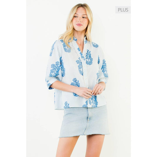 Long Sleeve Floral Pattern Button Up Top