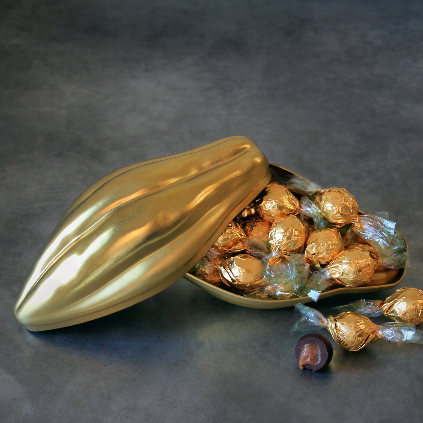 The Golden Pod. Tin filled with Sea Salt Caramel Pearls 120g