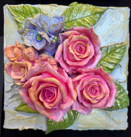 6X6 inch Clay Floral Bouquet Artwork - Rose Buds