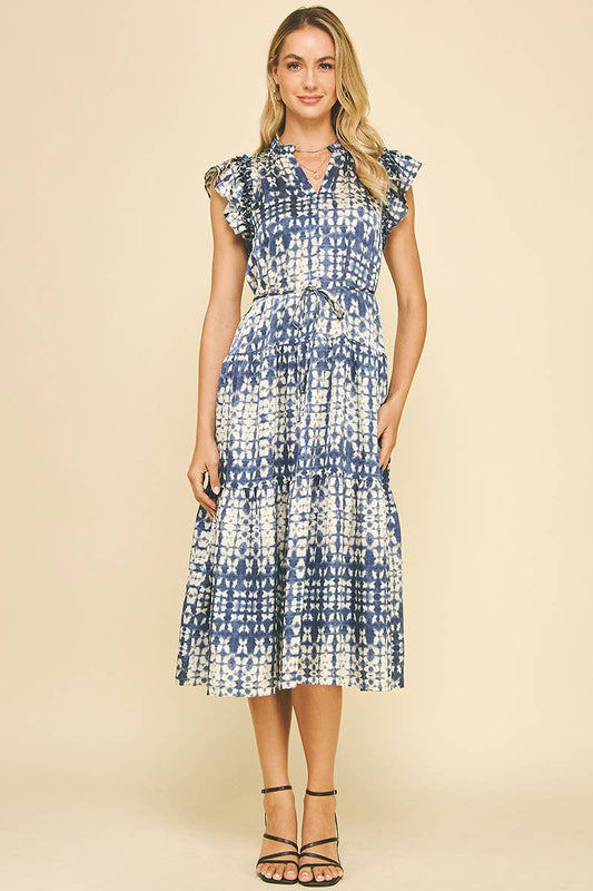 PRINT TIERED MIDI DRESS