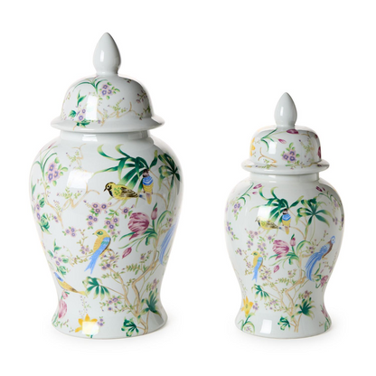 Bird & Blossom Chinoiserie Covered Temple Jar