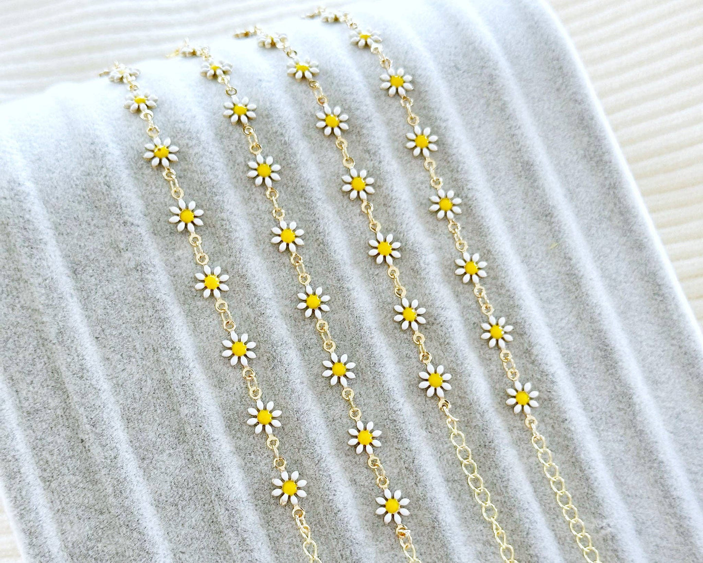 Gold Daisy Flower Bracelet, Gold Link Chain Bracelet