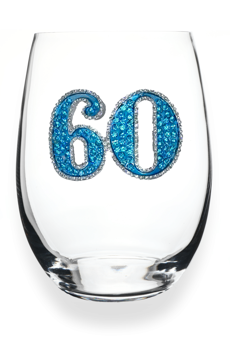 60th Birthday Jeweled Stemless Wine Glass