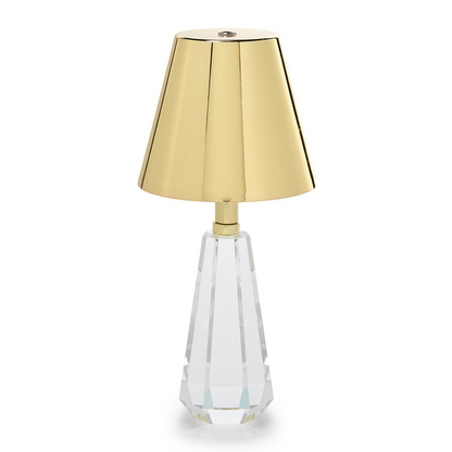 Faceted Crystal-Style Glass LED Cordless Table Lamp with Gold Metallic Shade