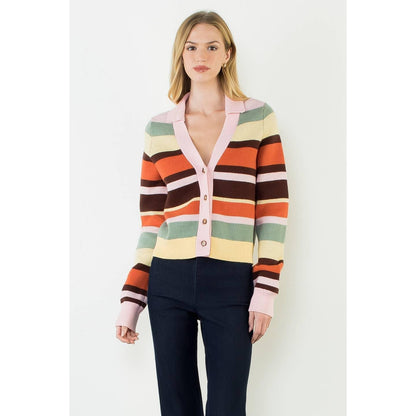 Multi Stripe Collared Colored Cardigan