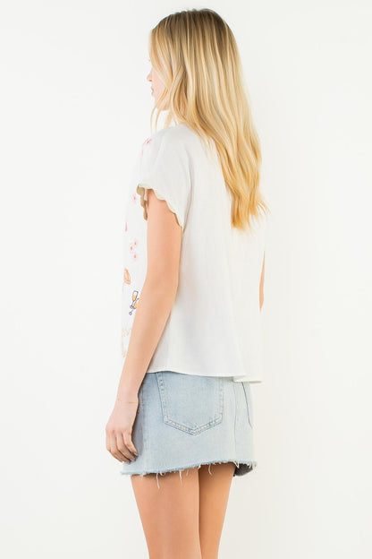 Short Sleeve Embroidered Icons Top